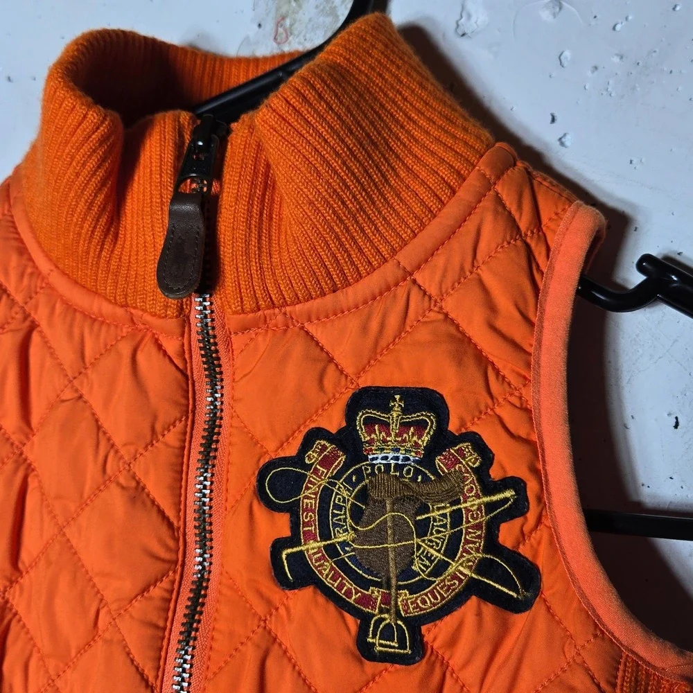 Ralph Lauren Kids Orange Challenge Quilted Equestrian Crest Vest 5 Preppy‎ Horse